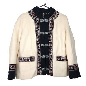 Fjord Fashion Women's VTG Nordic 38 Pure wool Beige Pewter Clasps Norway Jacket